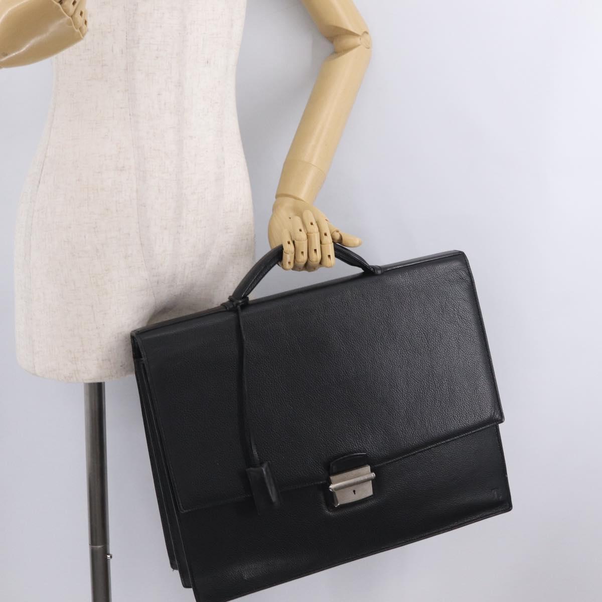 Cartier Business Bag Leather Black Silver Auth 211980A
