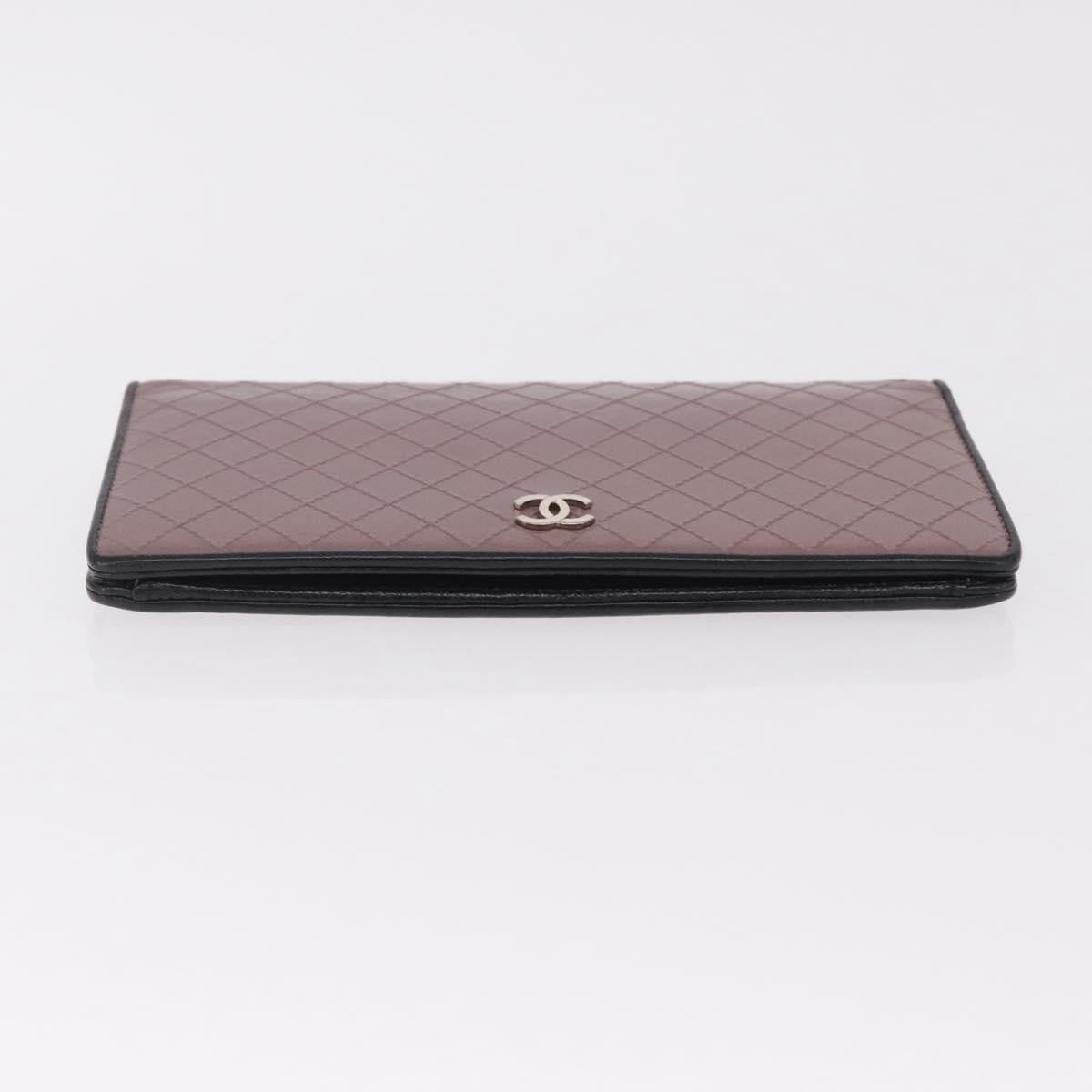 CHANEL Bicolore Long Wallet Leather Purple Silver CC Auth 211981V