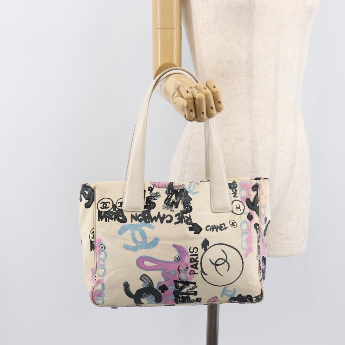 CHANEL New Travel Line Bag Canvas Hawaii Limited White Silver CC Auth 211982