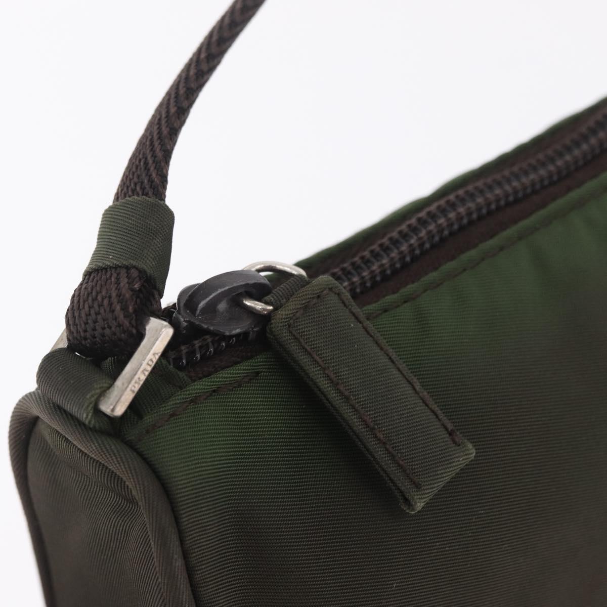 PRADA Hand Bag Nylon Green Silver Auth 211983A