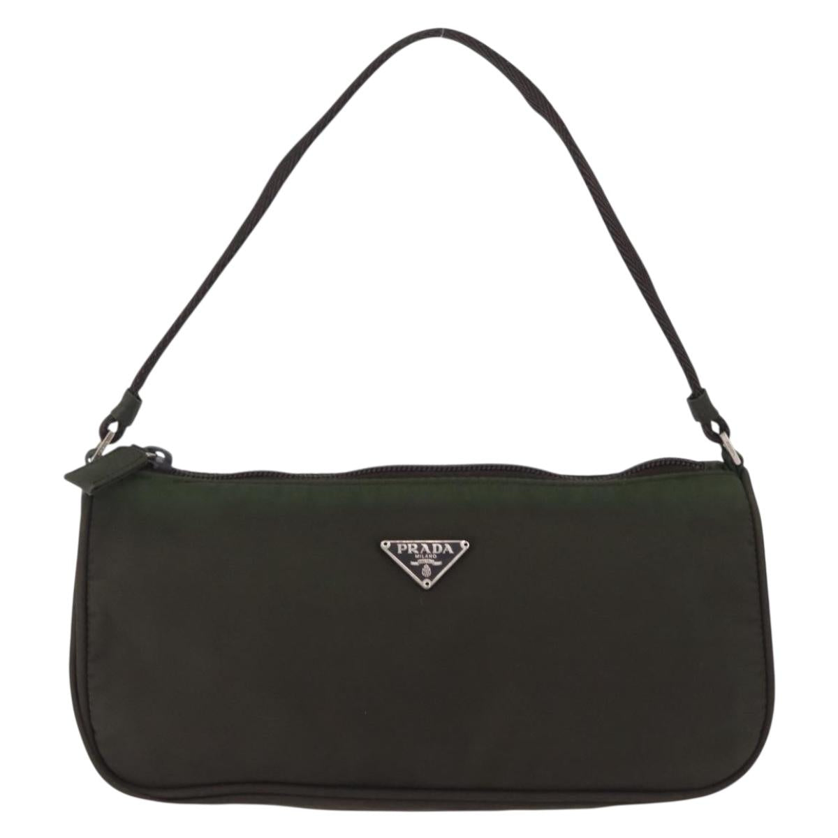 PRADA Hand Bag Nylon Green Silver Auth 211983A