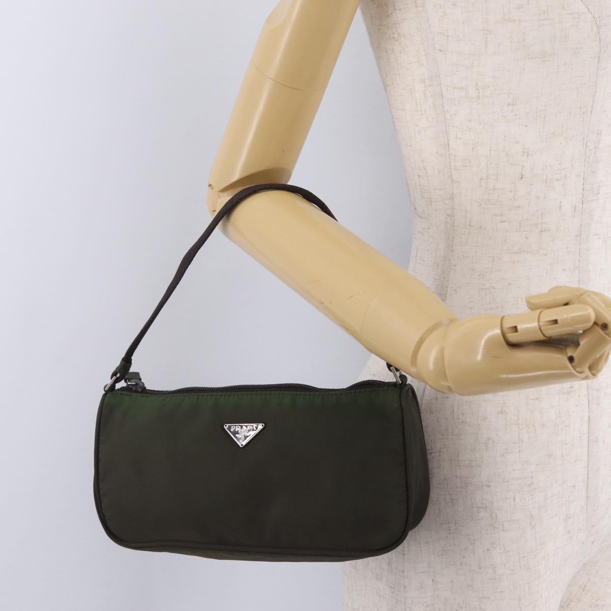PRADA Hand Bag Nylon Green Silver Auth 211983A