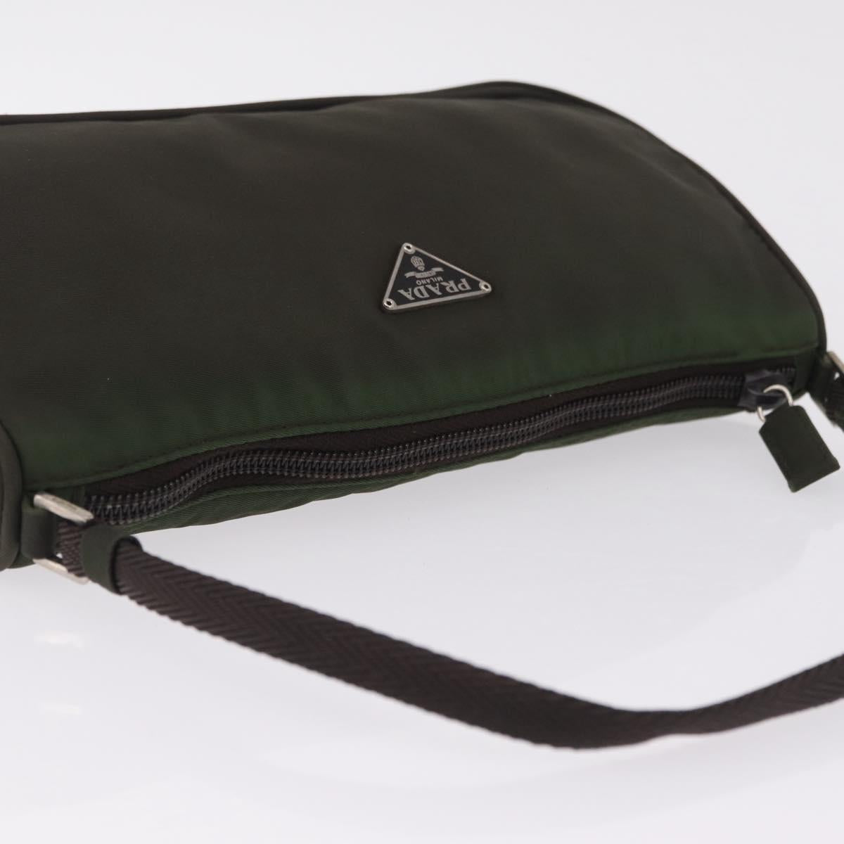 PRADA Hand Bag Nylon Green Silver Auth 211983A