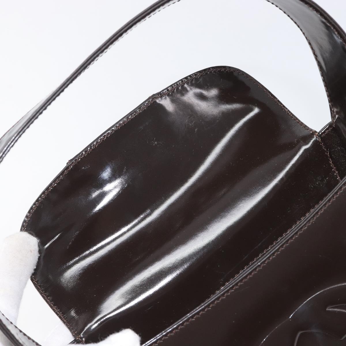 GUCCI Shoulder Bag Patent Leather Brown Silver 007 0249 Auth 211985