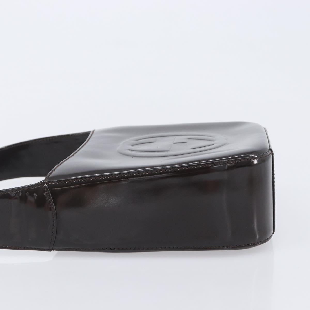 GUCCI Shoulder Bag Patent Leather Brown Silver 007 0249 Auth 211985