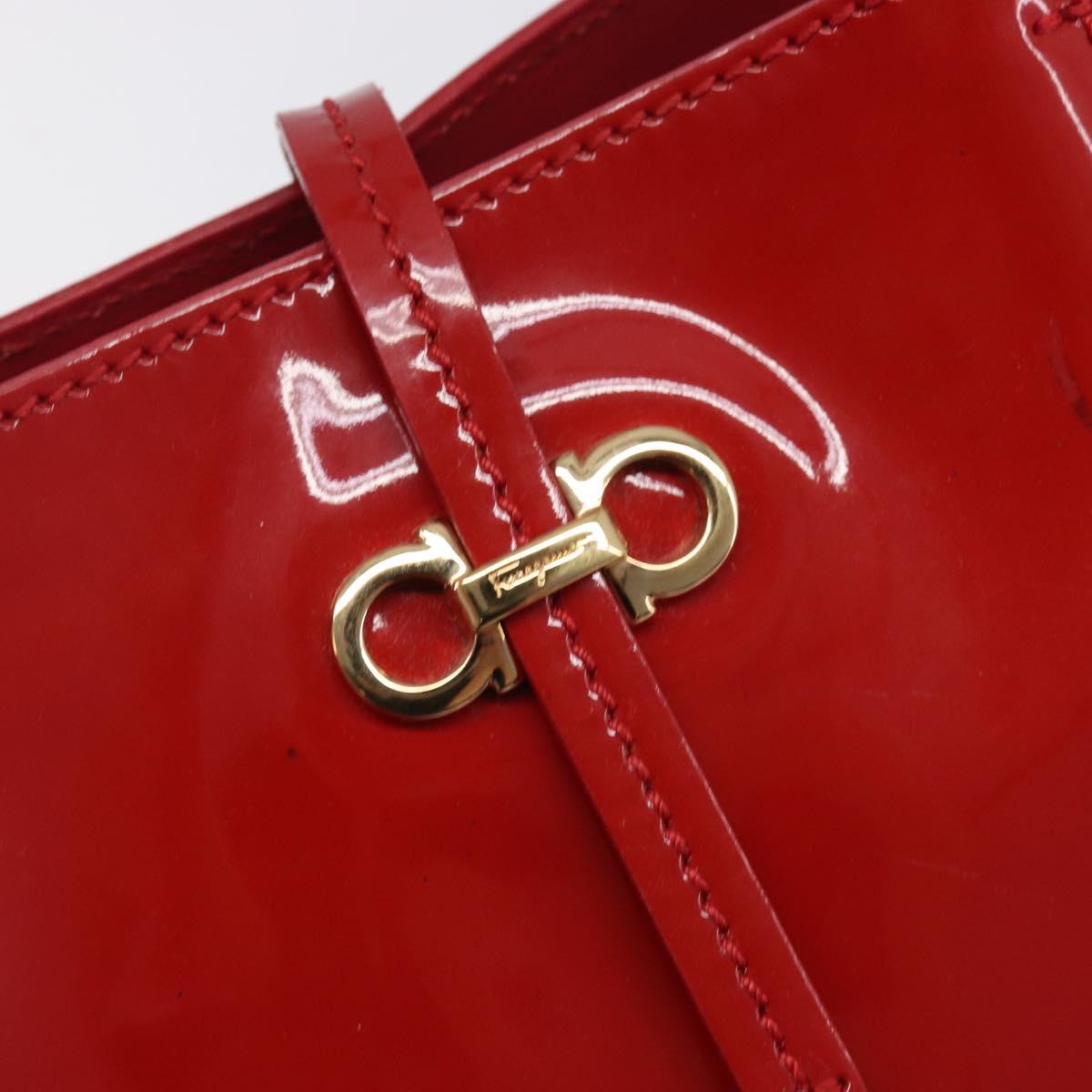 Salvatore Ferragamo Gancini Tote Bag Patent Leather Red Gold Auth 211993