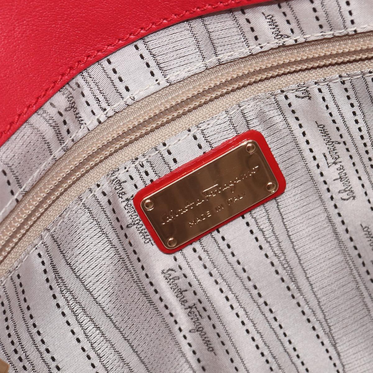Salvatore Ferragamo Gancini Tote Bag Patent Leather Red Gold Auth 211993