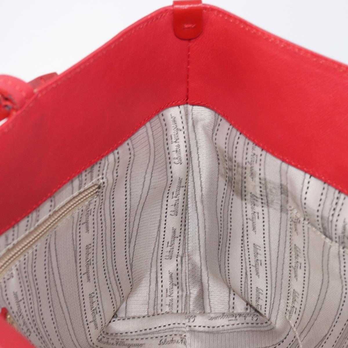 Salvatore Ferragamo Gancini Tote Bag Patent Leather Red Gold Auth 211993