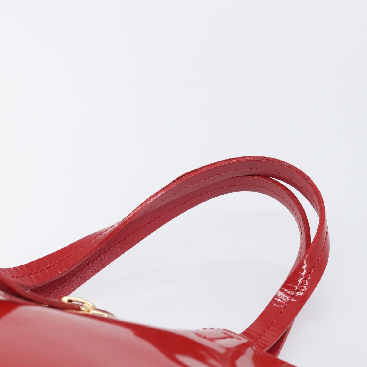 Salvatore Ferragamo Gancini Tote Bag Patent Leather Red Gold Auth 211993