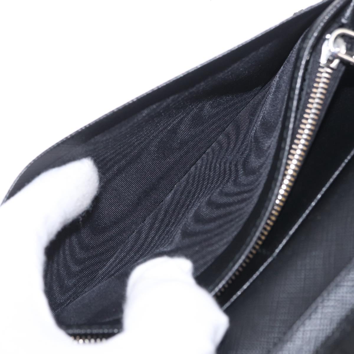 PRADA Long Wallet Safiano Leather Black Silver Auth 211994A