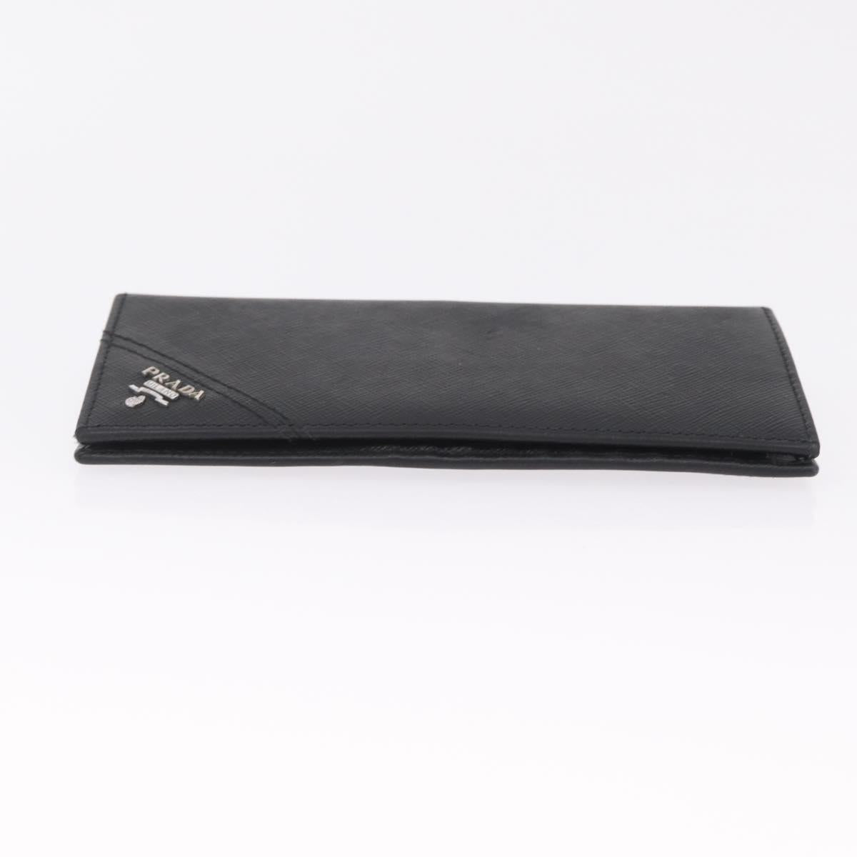 PRADA Long Wallet Safiano Leather Black Silver Auth 211994A