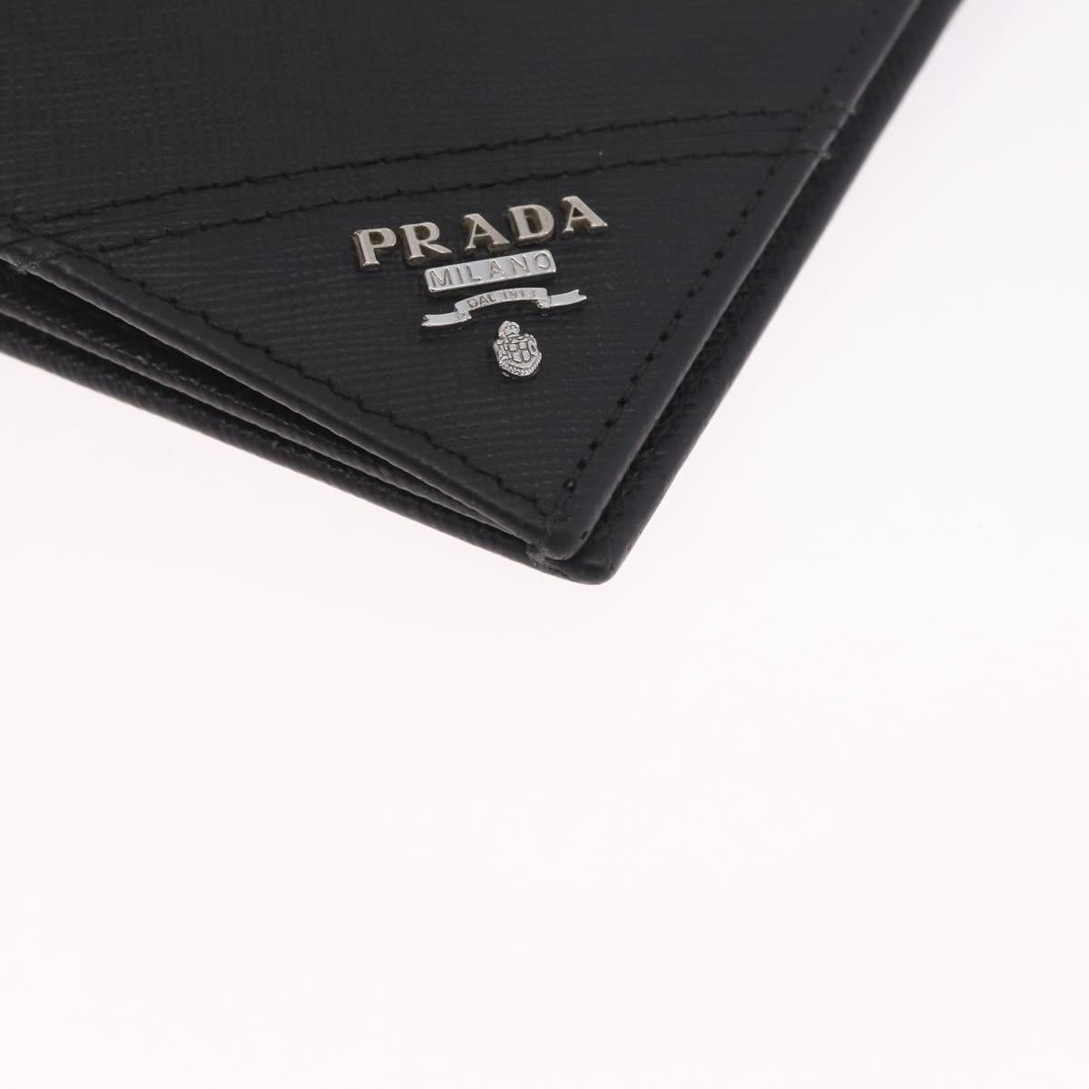 PRADA Long Wallet Safiano Leather Black Silver Auth 211994A