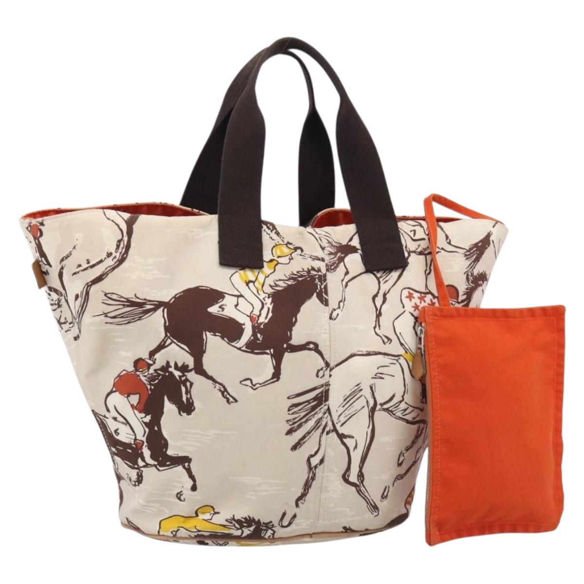 HERMES Panniedo Plage Tote Bag Canvas White Silver Auth 212000