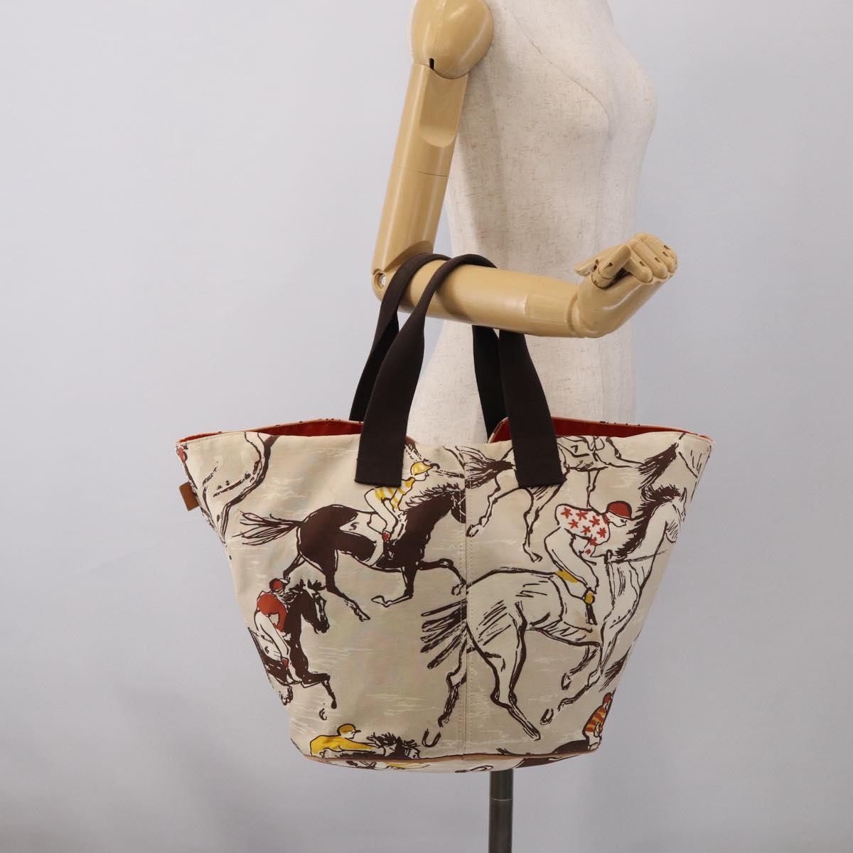 HERMES Panniedo Plage Tote Bag Canvas White Silver Auth 212000