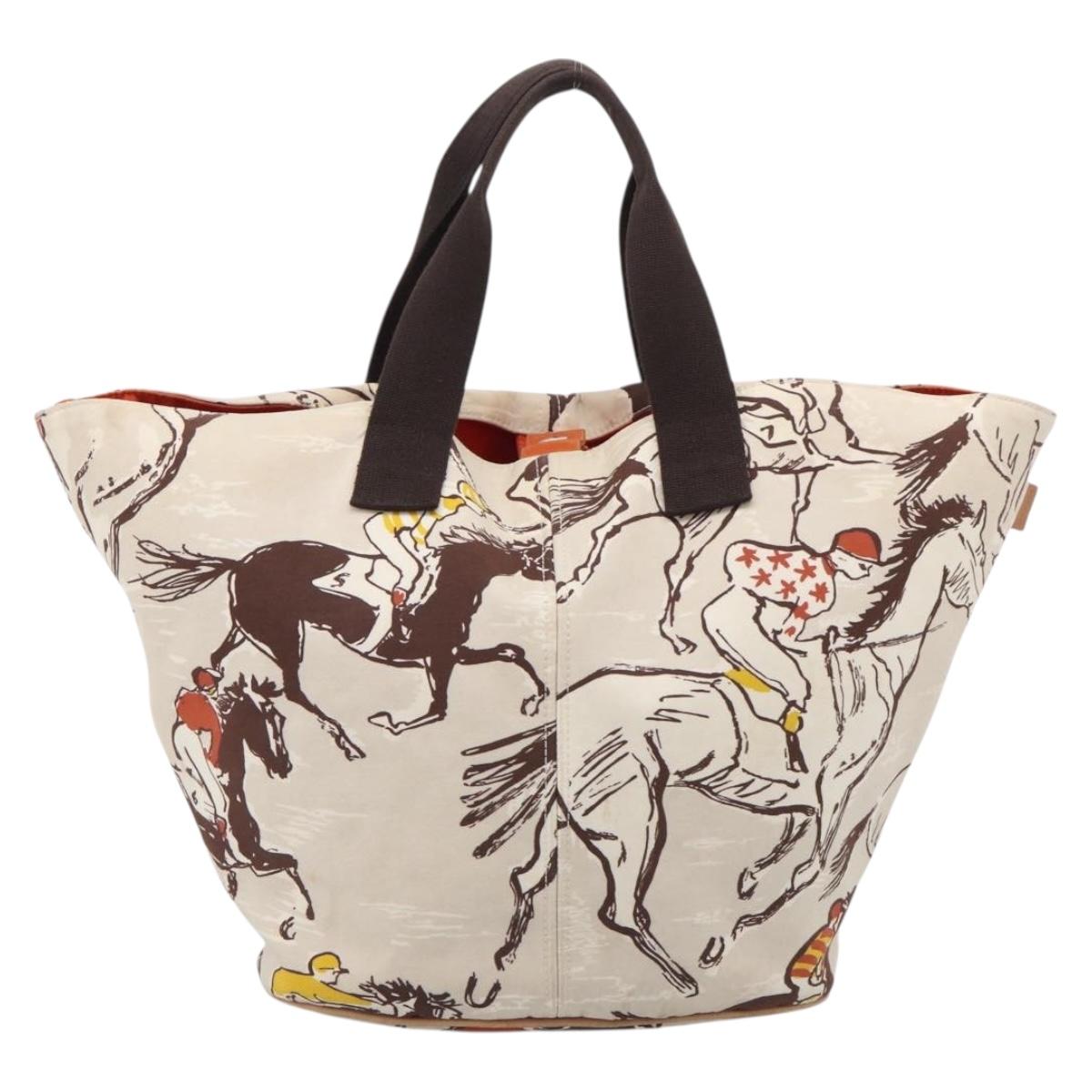 HERMES Panniedo Plage Tote Bag Canvas White Silver Auth 212000