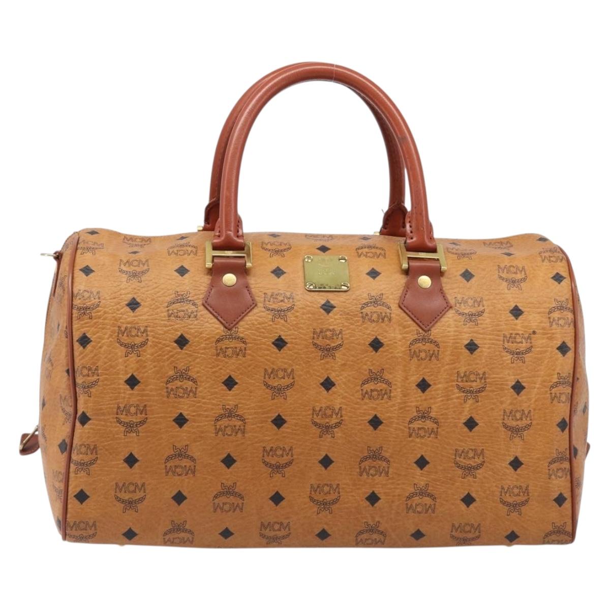 MCM Logogram Vicetos Boston Bag PVC Leather Brown Gold Auth 212001A