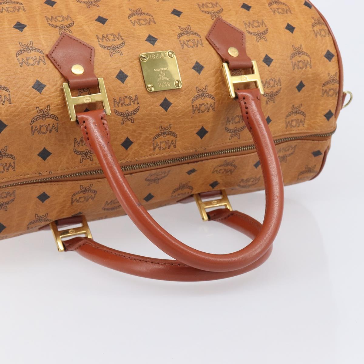 MCM Logogram Vicetos Boston Bag PVC Leather Brown Gold Auth 212001A