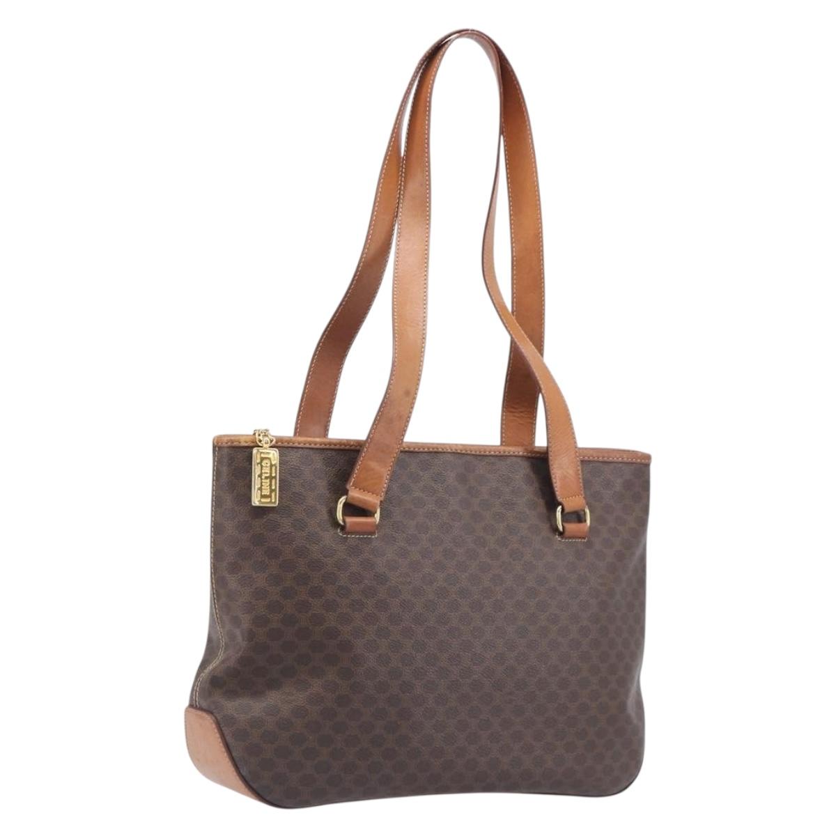 CELINE Macadam Canvas Shoulder Bag PVC Leather Brown Gold Auth 212007A