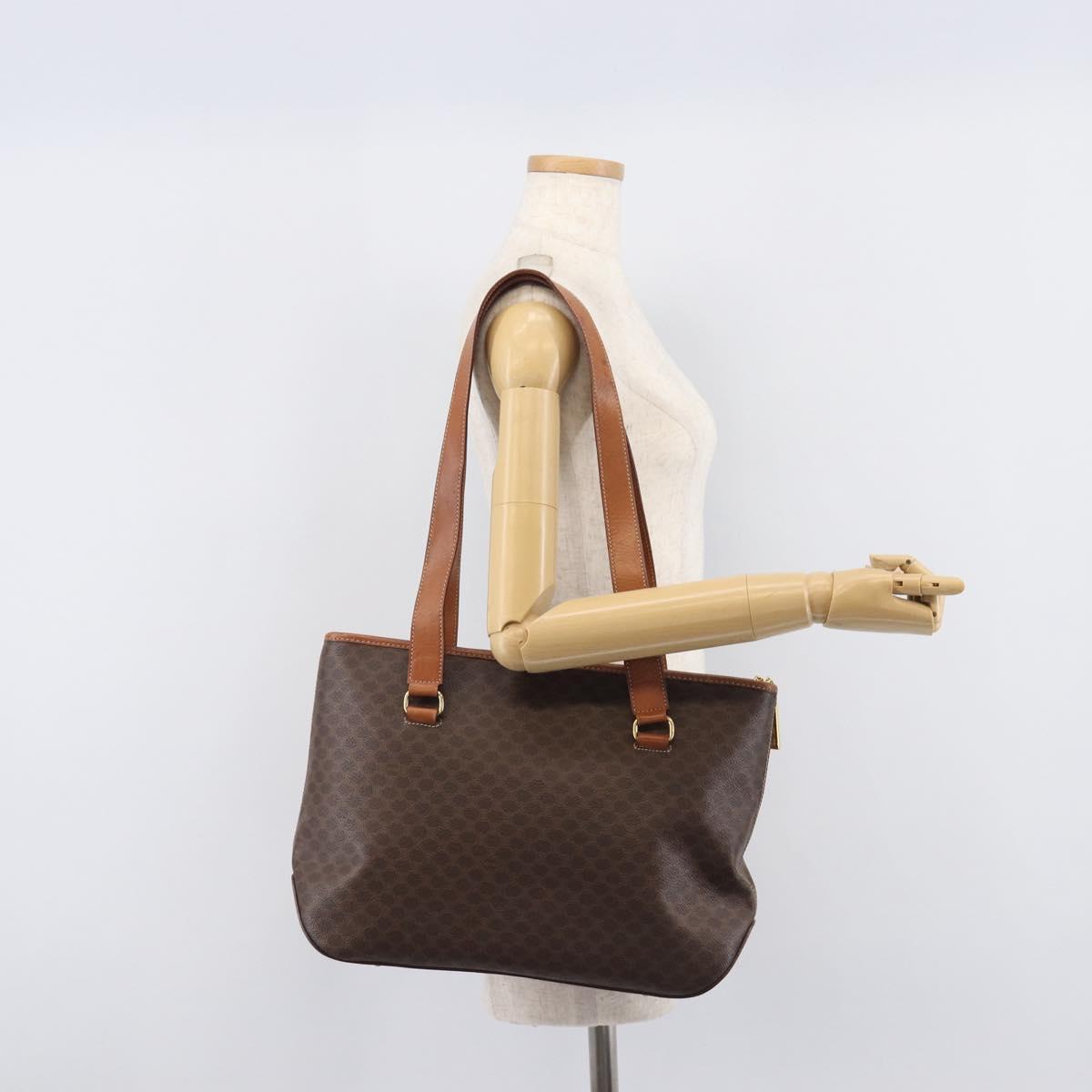 CELINE Macadam Canvas Shoulder Bag PVC Leather Brown Gold Auth 212007A