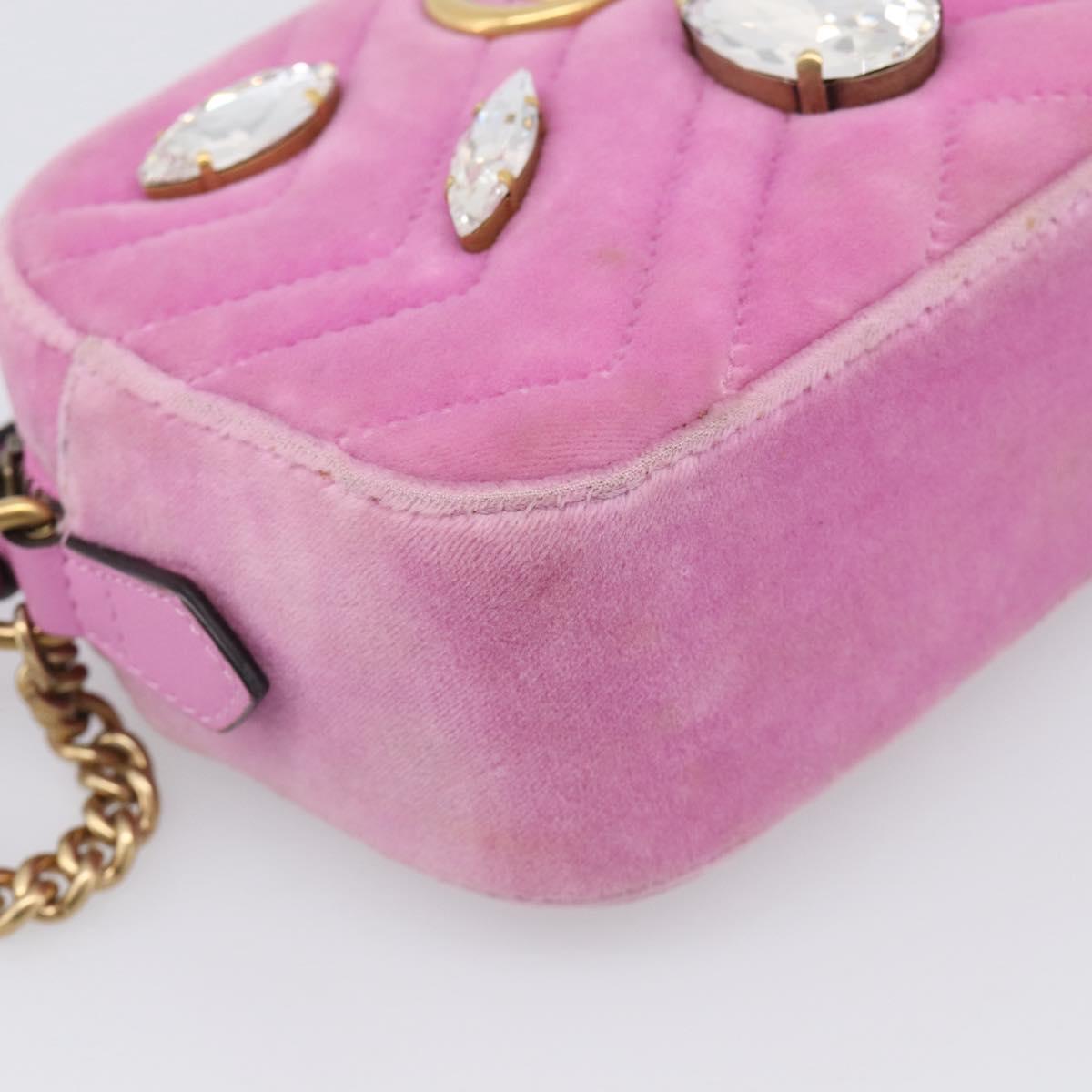 GUCCI GG Marmont Crystal Chain Shoulder Bag Velor Pink Gold 448065 Auth 212011V