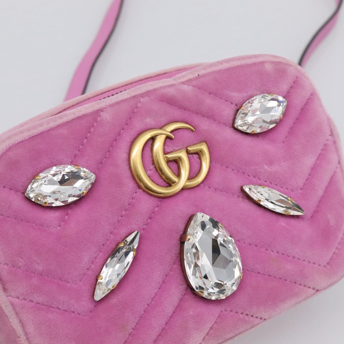GUCCI GG Marmont Crystal Chain Shoulder Bag Velor Pink Gold 448065 Auth 212011V