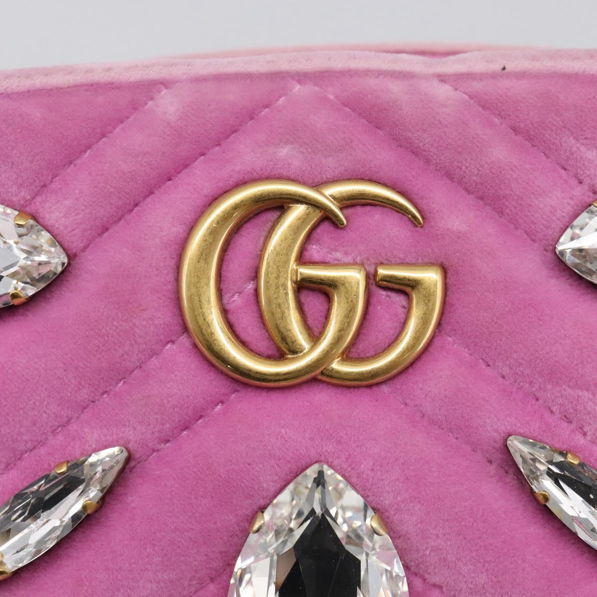 GUCCI GG Marmont Crystal Chain Shoulder Bag Velor Pink Gold 448065 Auth 212011V