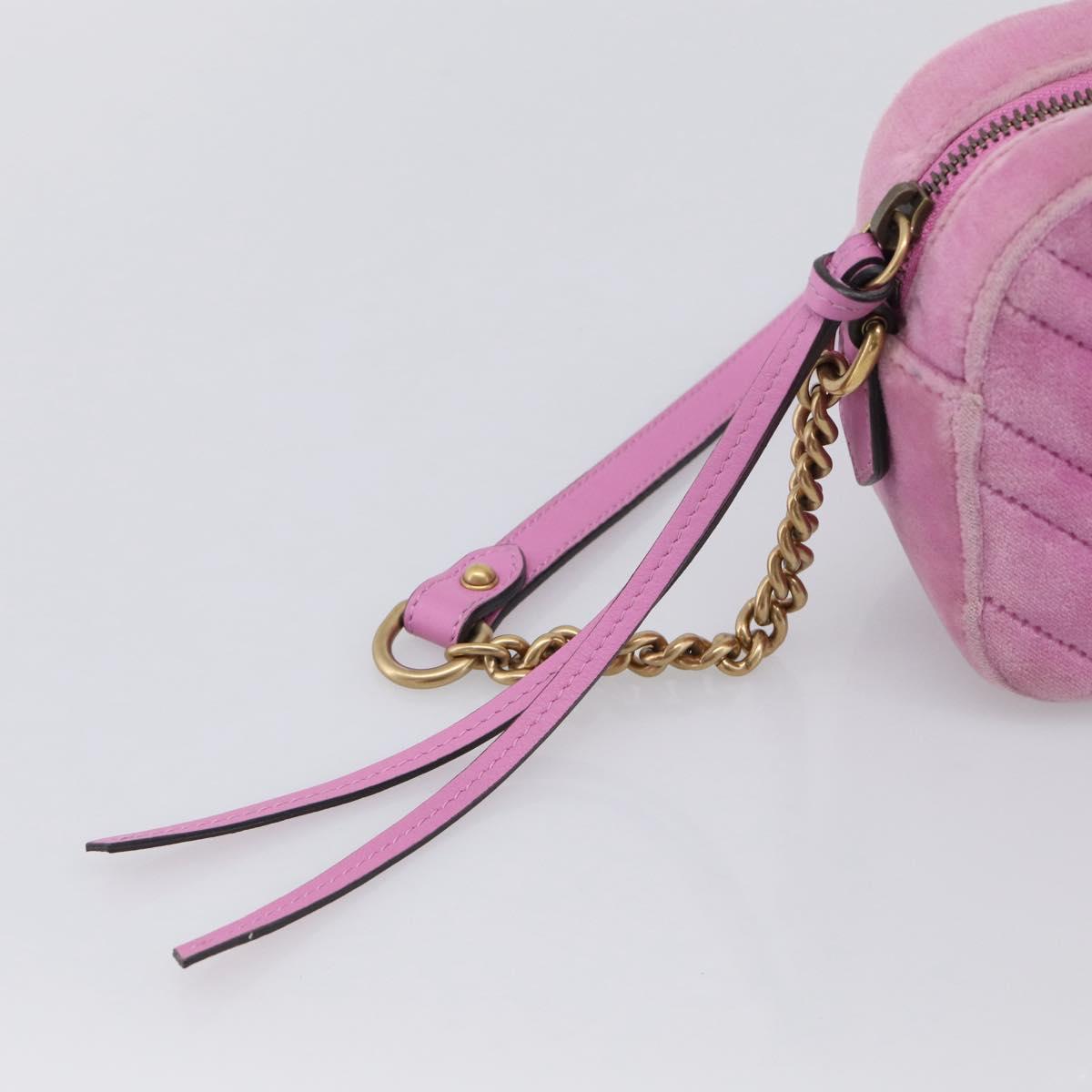 GUCCI GG Marmont Crystal Chain Shoulder Bag Velor Pink Gold 448065 Auth 212011V