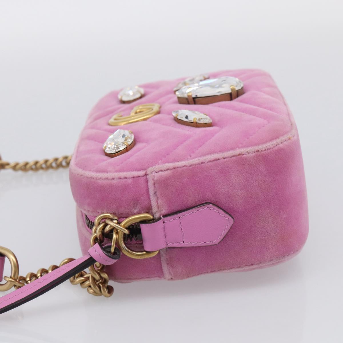 GUCCI GG Marmont Crystal Chain Shoulder Bag Velor Pink Gold 448065 Auth 212011V