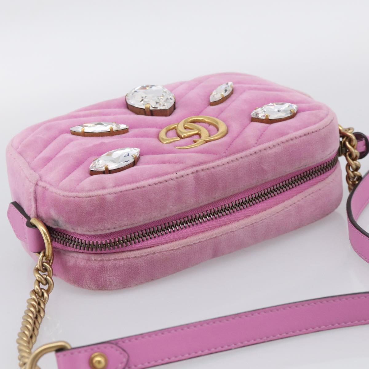 GUCCI GG Marmont Crystal Chain Shoulder Bag Velor Pink Gold 448065 Auth 212011V