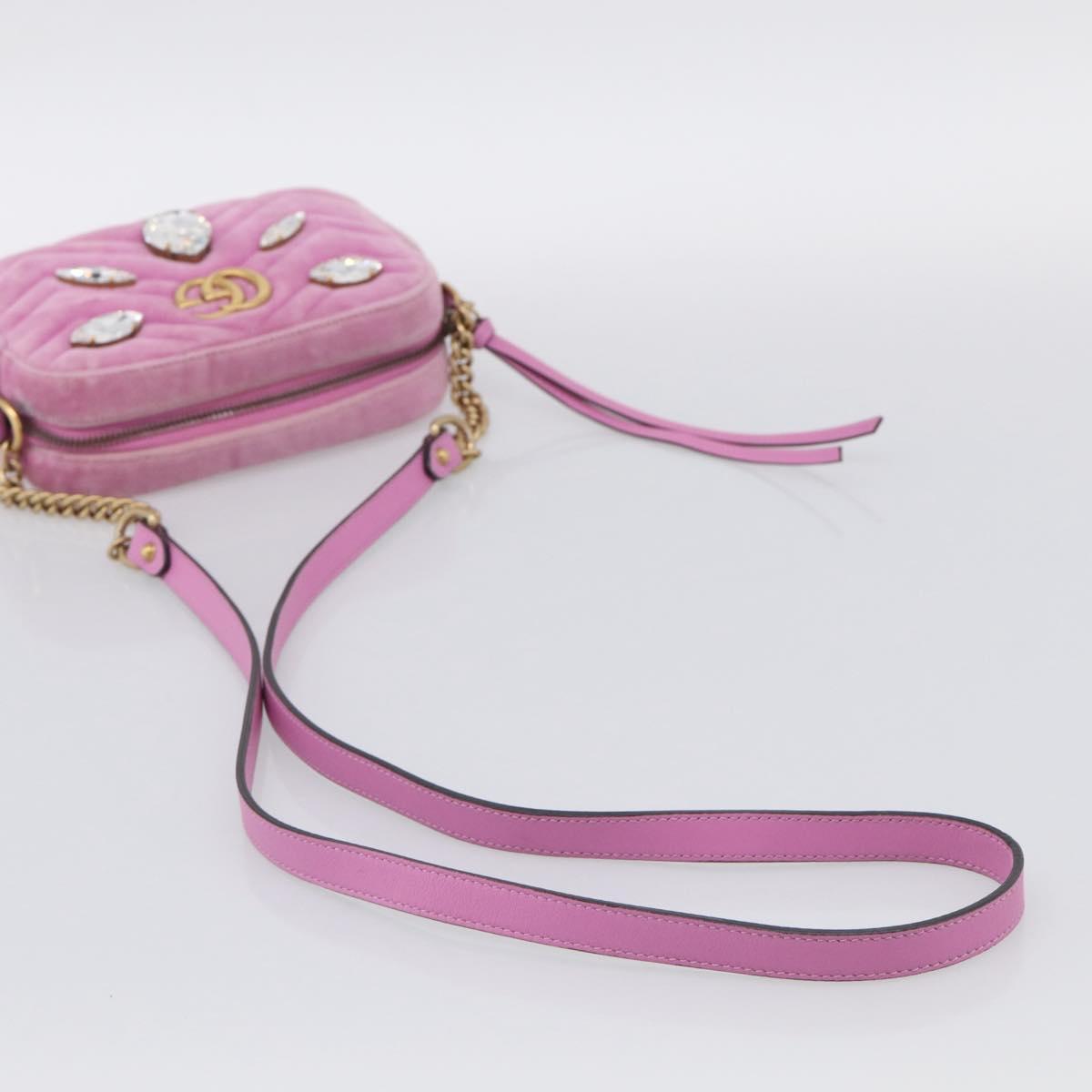 GUCCI GG Marmont Crystal Chain Shoulder Bag Velor Pink Gold 448065 Auth 212011V
