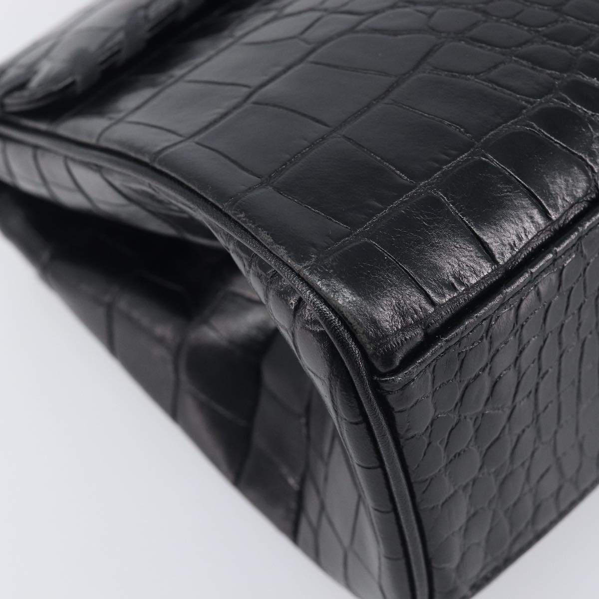 Saint Laurent Hand Bag Embossed Leather Black Gold Auth 212012V