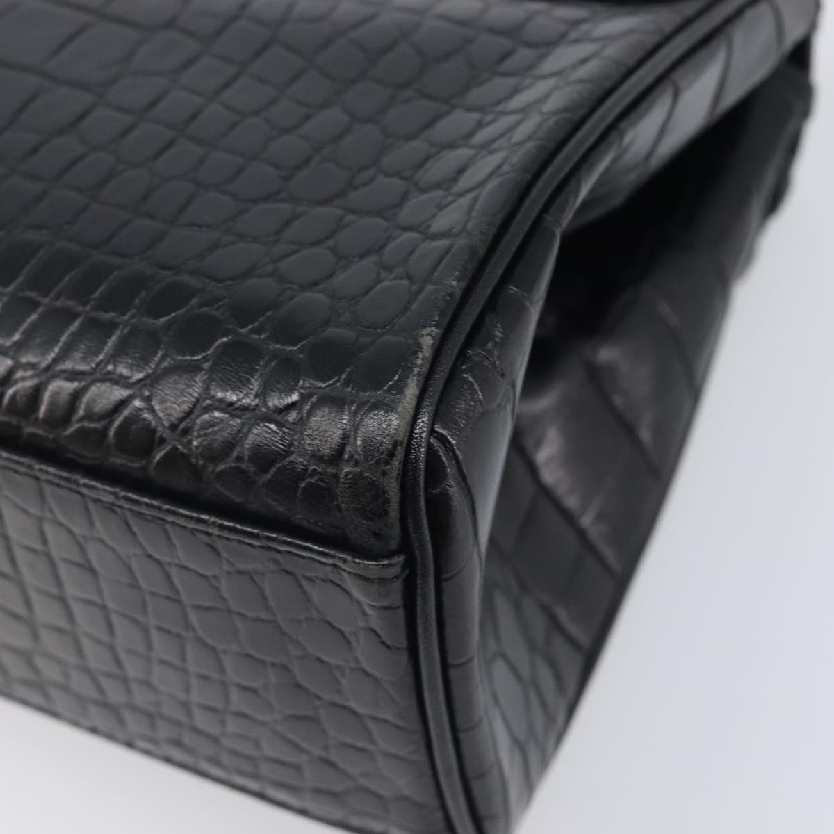 Saint Laurent Hand Bag Embossed Leather Black Gold Auth 212012V