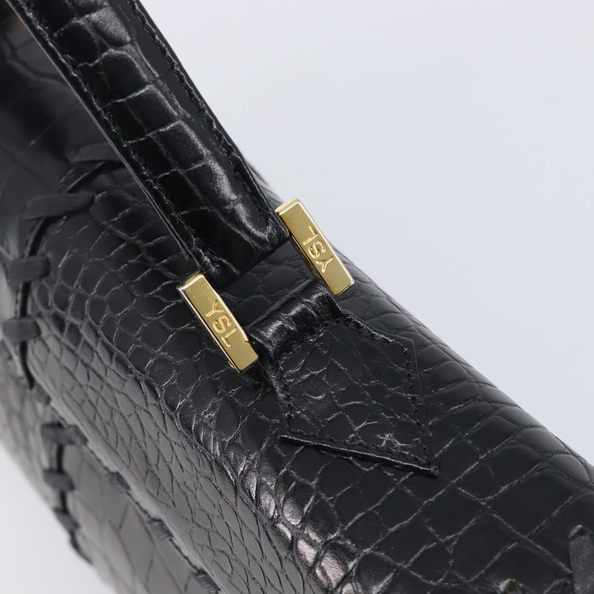 Saint Laurent Hand Bag Embossed Leather Black Gold Auth 212012V