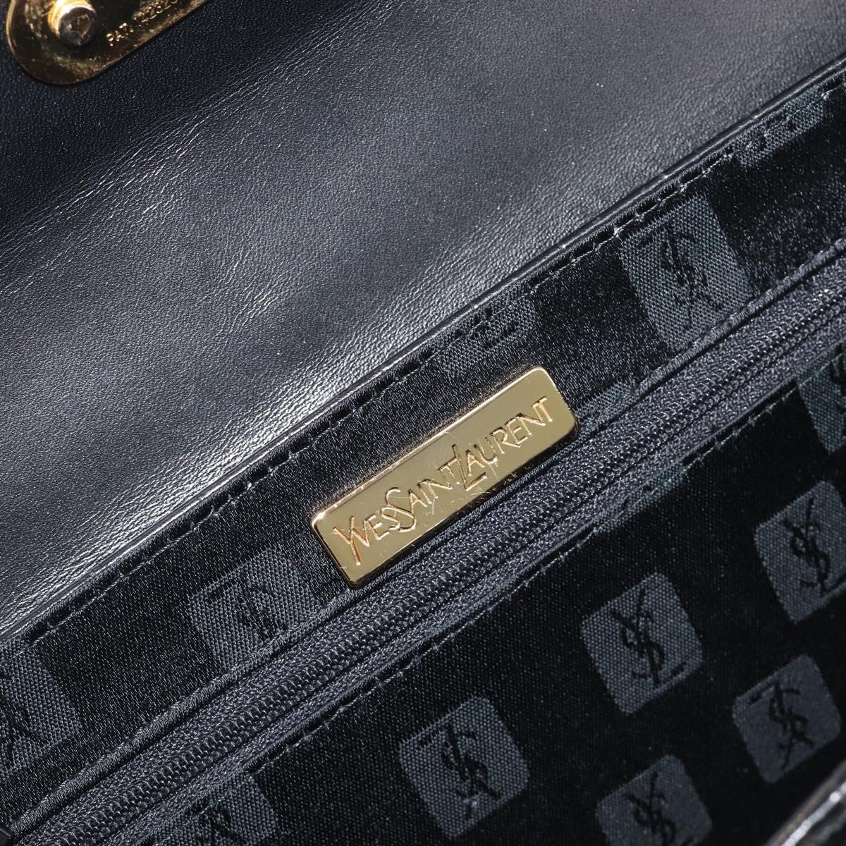 Saint Laurent Hand Bag Embossed Leather Black Gold Auth 212012V