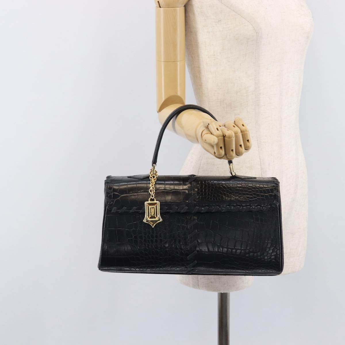 Saint Laurent Hand Bag Embossed Leather Black Gold Auth 212012V