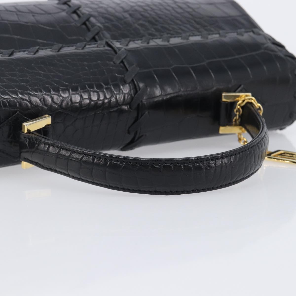 Saint Laurent Hand Bag Embossed Leather Black Gold Auth 212012V
