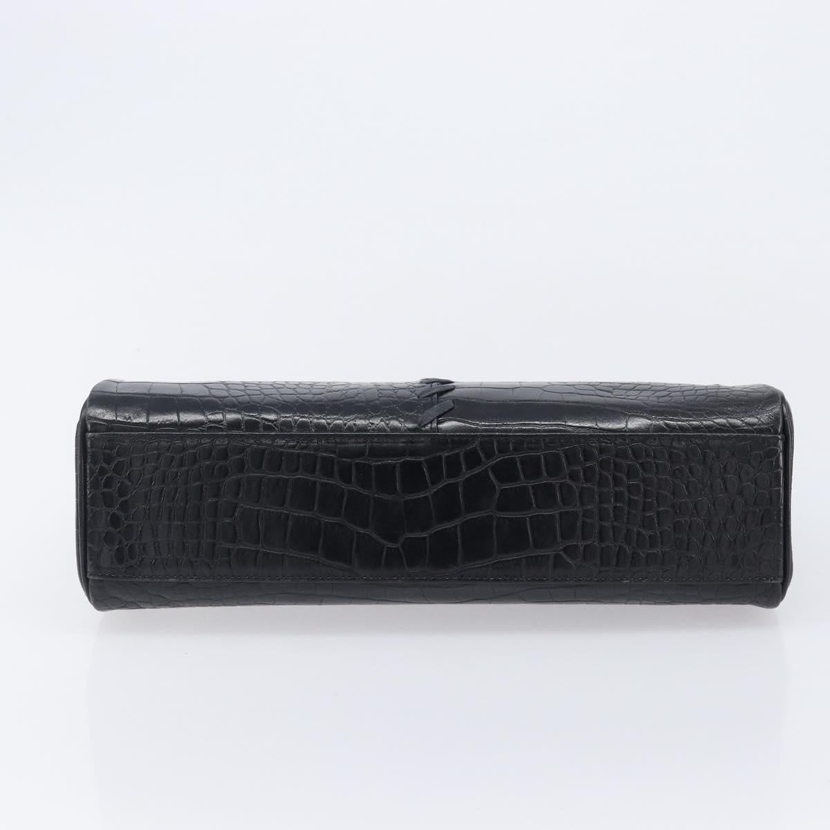 Saint Laurent Hand Bag Embossed Leather Black Gold Auth 212012V