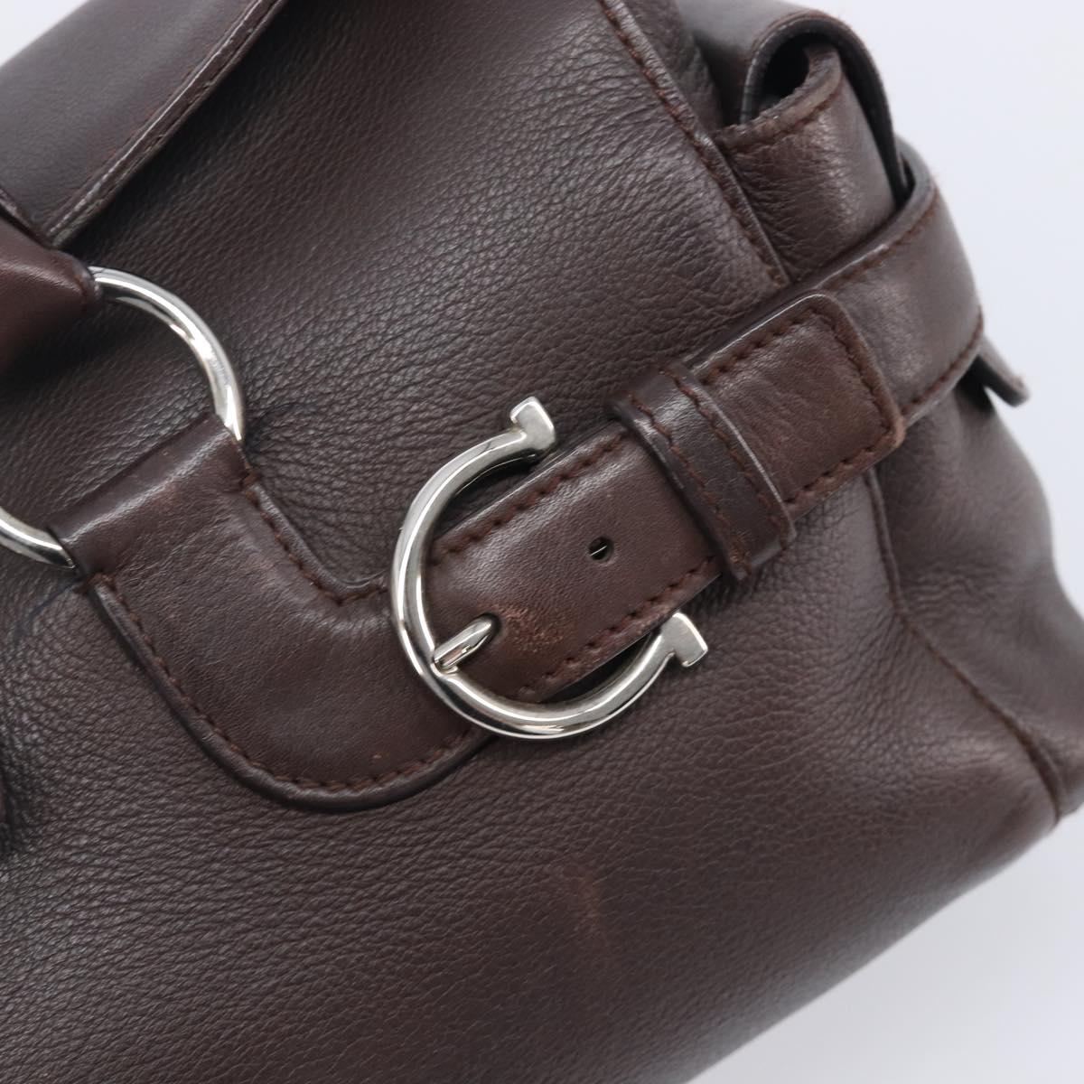 Salvatore Ferragamo Gancini Hand Bag Leather Brown Silver Auth 212013