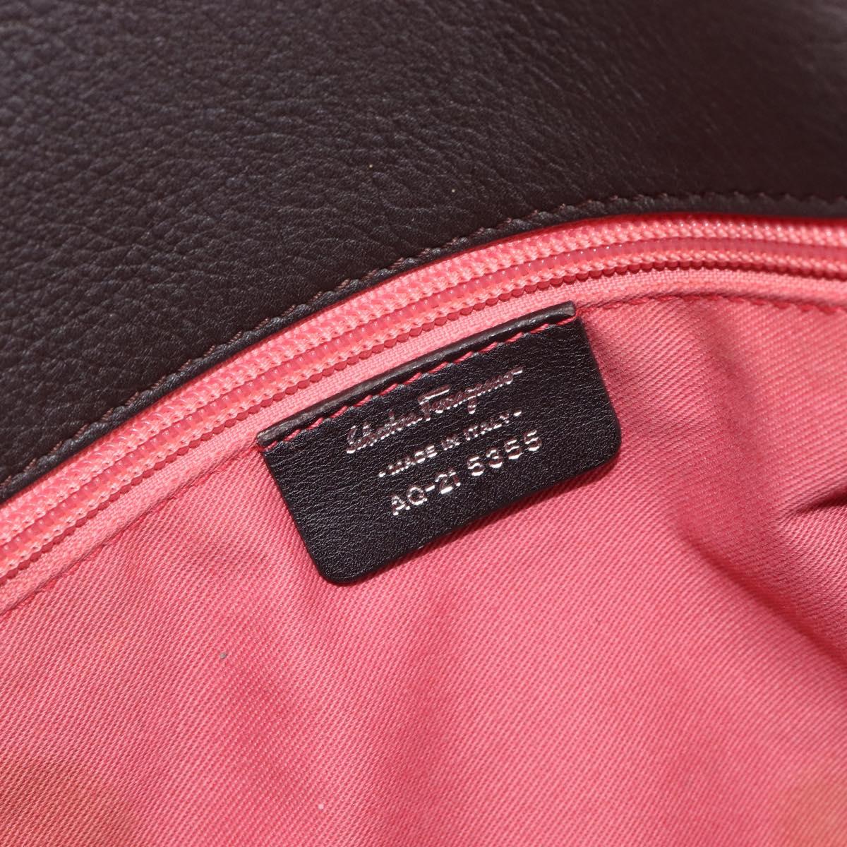 Salvatore Ferragamo Gancini Hand Bag Leather Brown Silver Auth 212013