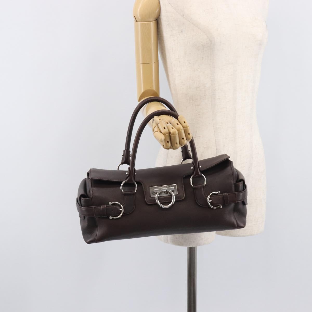 Salvatore Ferragamo Gancini Hand Bag Leather Brown Silver Auth 212013