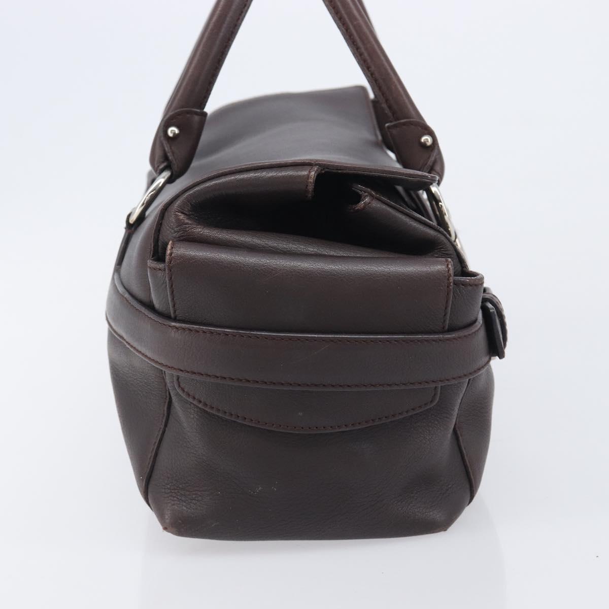 Salvatore Ferragamo Gancini Hand Bag Leather Brown Silver Auth 212013