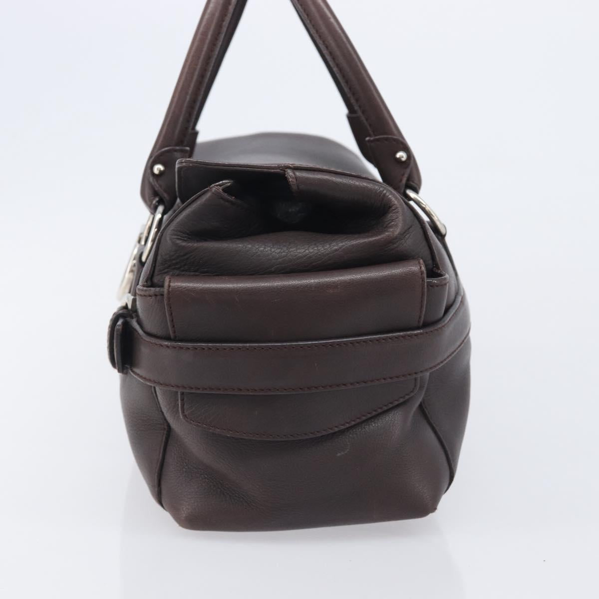 Salvatore Ferragamo Gancini Hand Bag Leather Brown Silver Auth 212013
