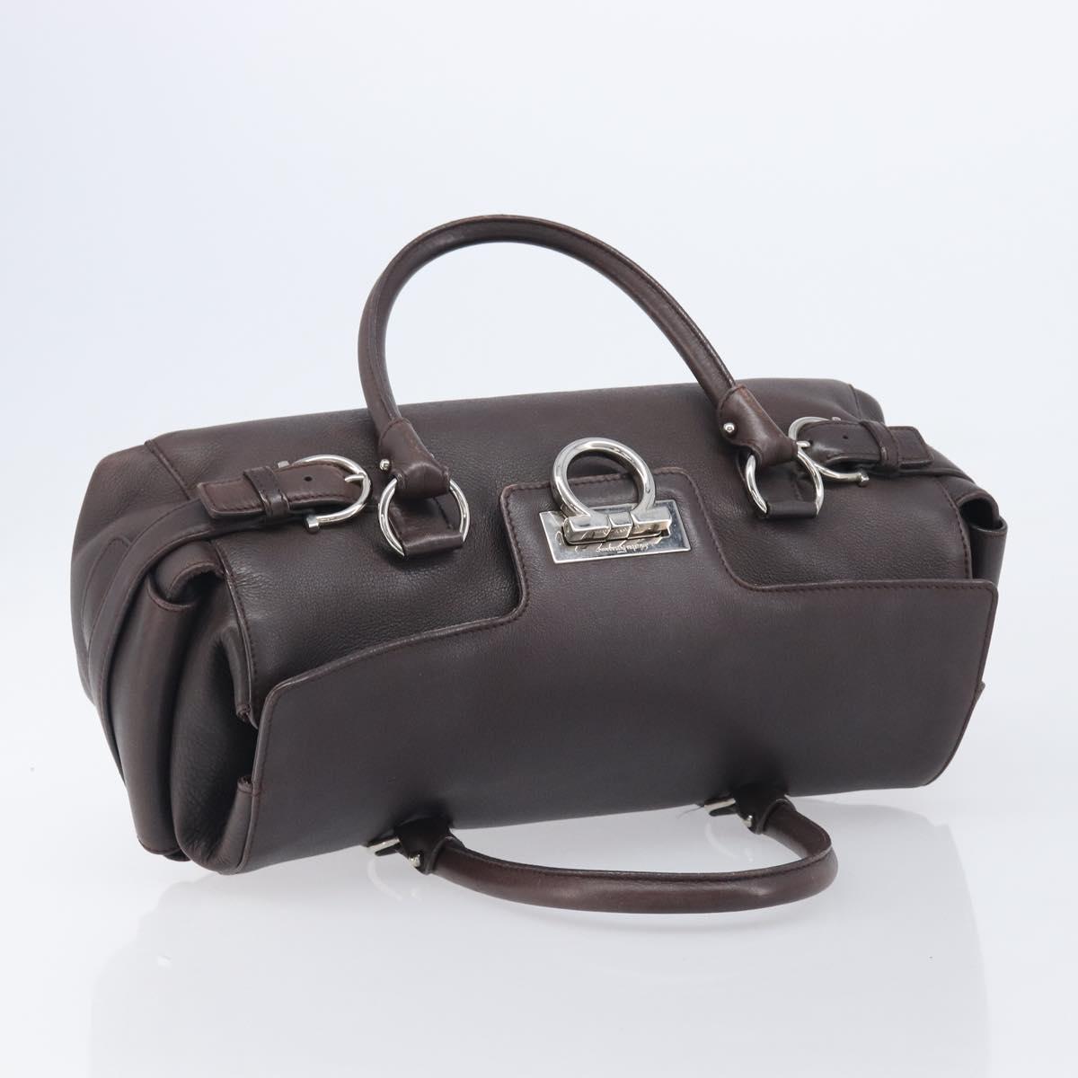 Salvatore Ferragamo Gancini Hand Bag Leather Brown Silver Auth 212013