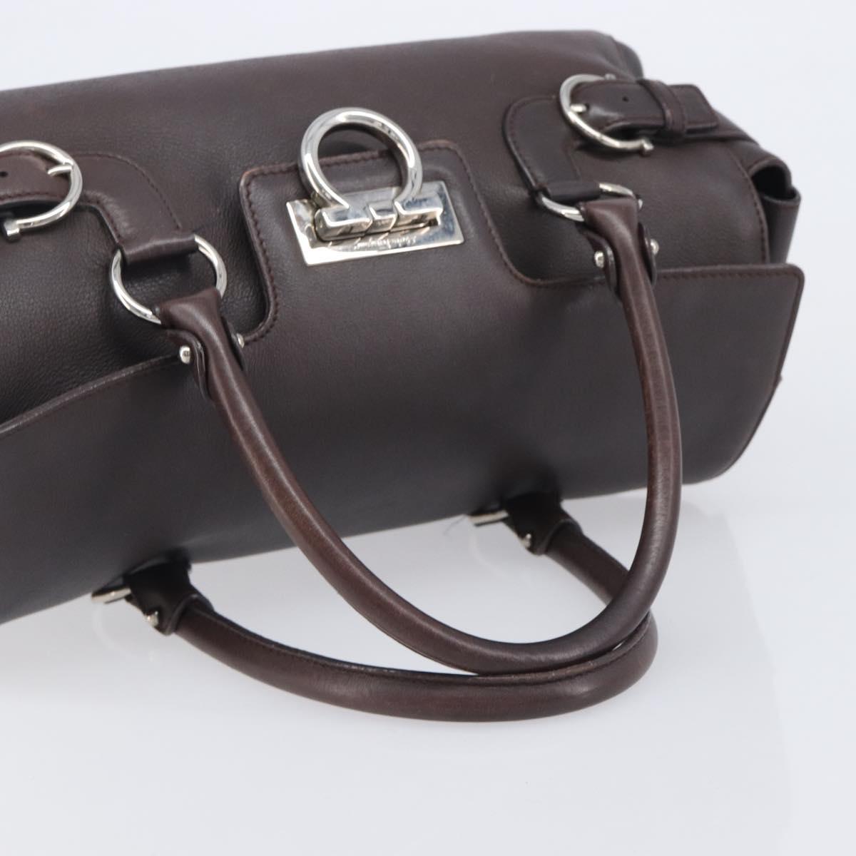 Salvatore Ferragamo Gancini Hand Bag Leather Brown Silver Auth 212013