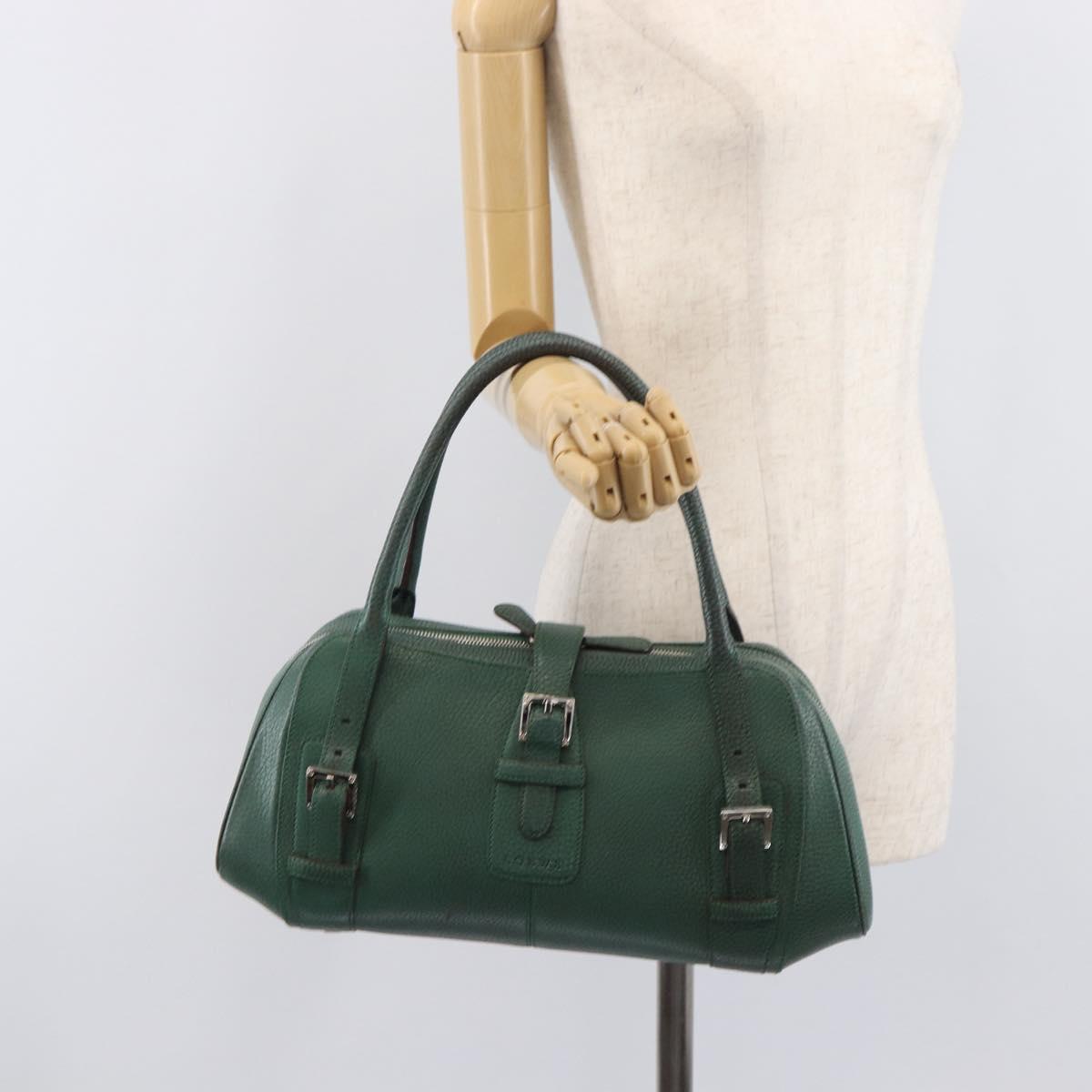LOEWE Sender Hand Bag Leather Green Silver Auth 212014V