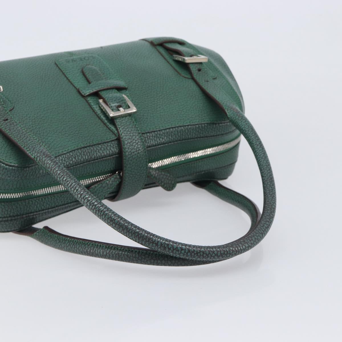 LOEWE Sender Hand Bag Leather Green Silver Auth 212014V