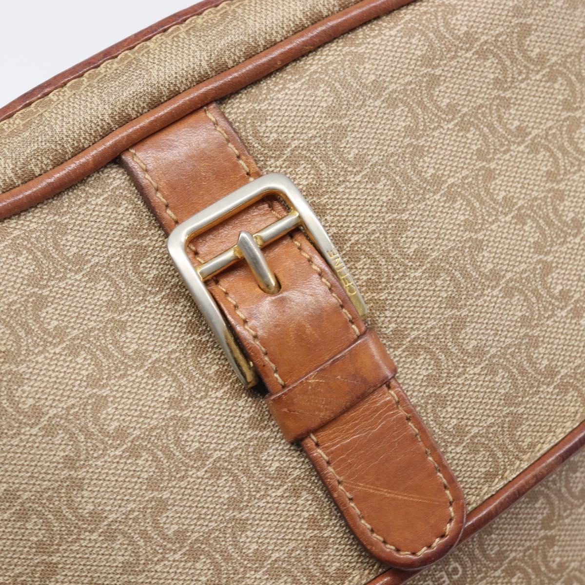 CELINE Macadam Canvas Shoulder Bag PVC Beige Gold Auth 212015