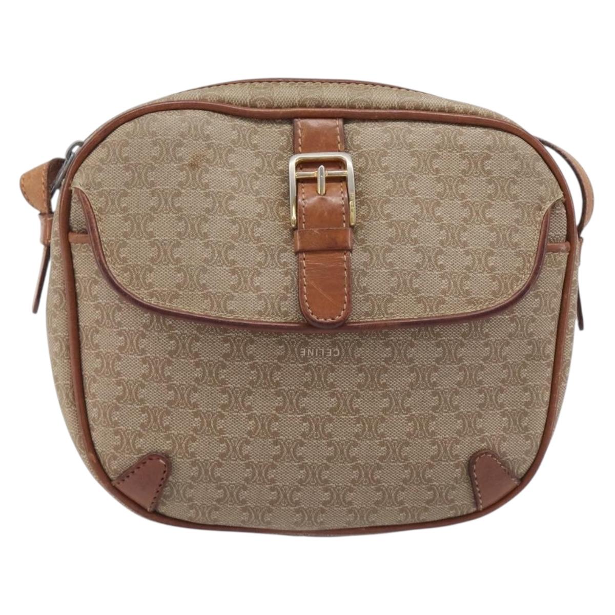 CELINE Macadam Canvas Shoulder Bag PVC Beige Gold Auth 212015