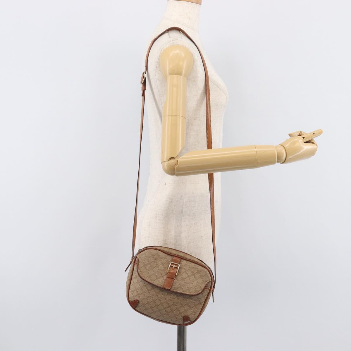 CELINE Macadam Canvas Shoulder Bag PVC Beige Gold Auth 212015