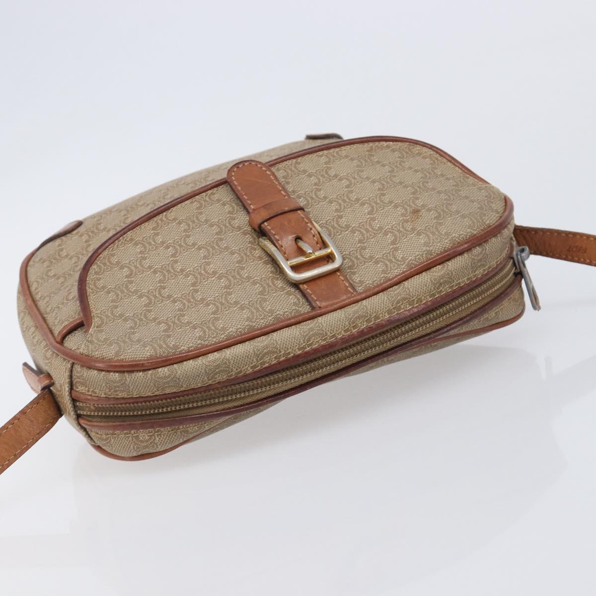 CELINE Macadam Canvas Shoulder Bag PVC Beige Gold Auth 212015